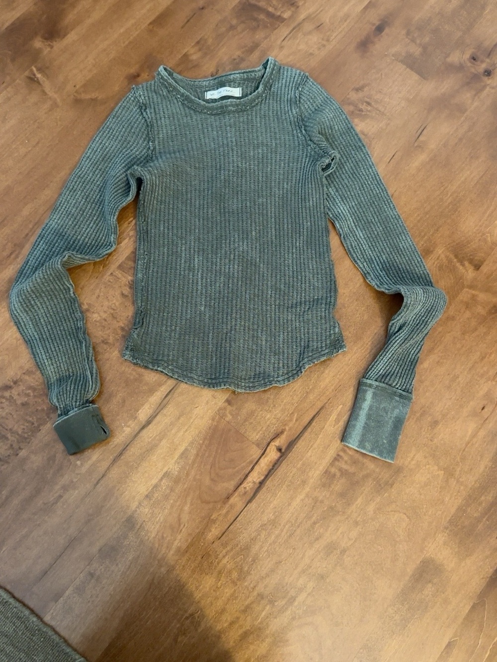Free People We The Free Waffle Thermal Top Green 100% Cotton Small